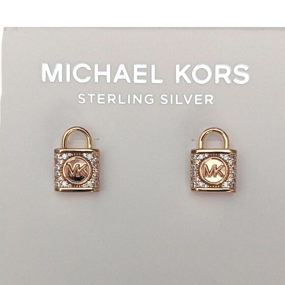 Michael Kors Jewelry - Michael Kors Earrings Padlock Sterling Silver Rose Gold Plated MK Logo MSRP $125